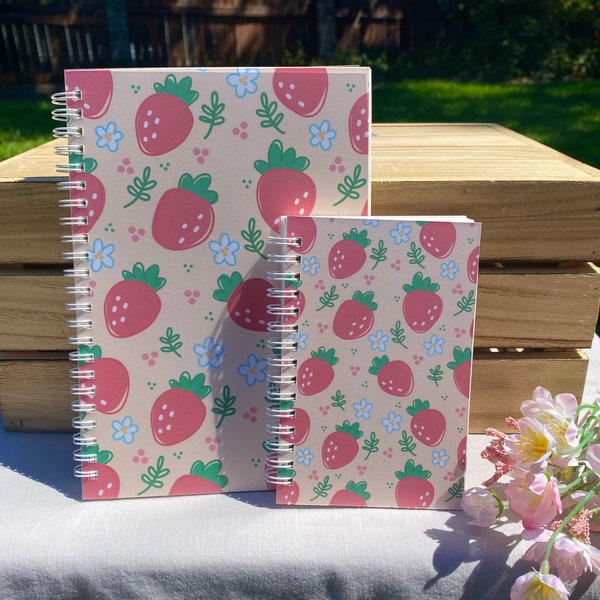 Cute Strawberry Spiral-bound Notebook (200 pages / 100 sheets) || Stationery, Gift, Journal, Fruit