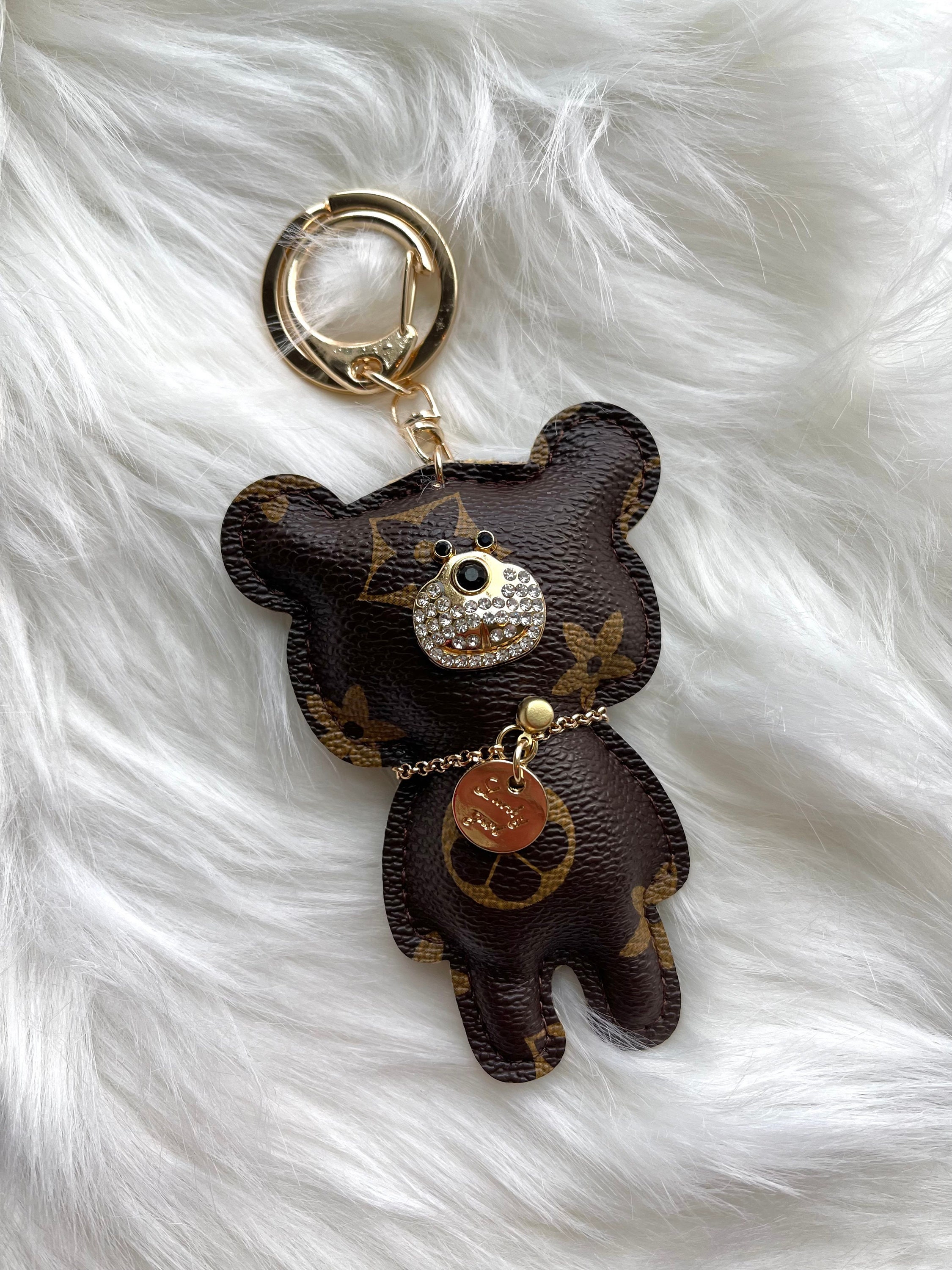 Teddy Bear Shaped Louis Vuitton Style Damier Keychain/Bag Charm (With Strap)