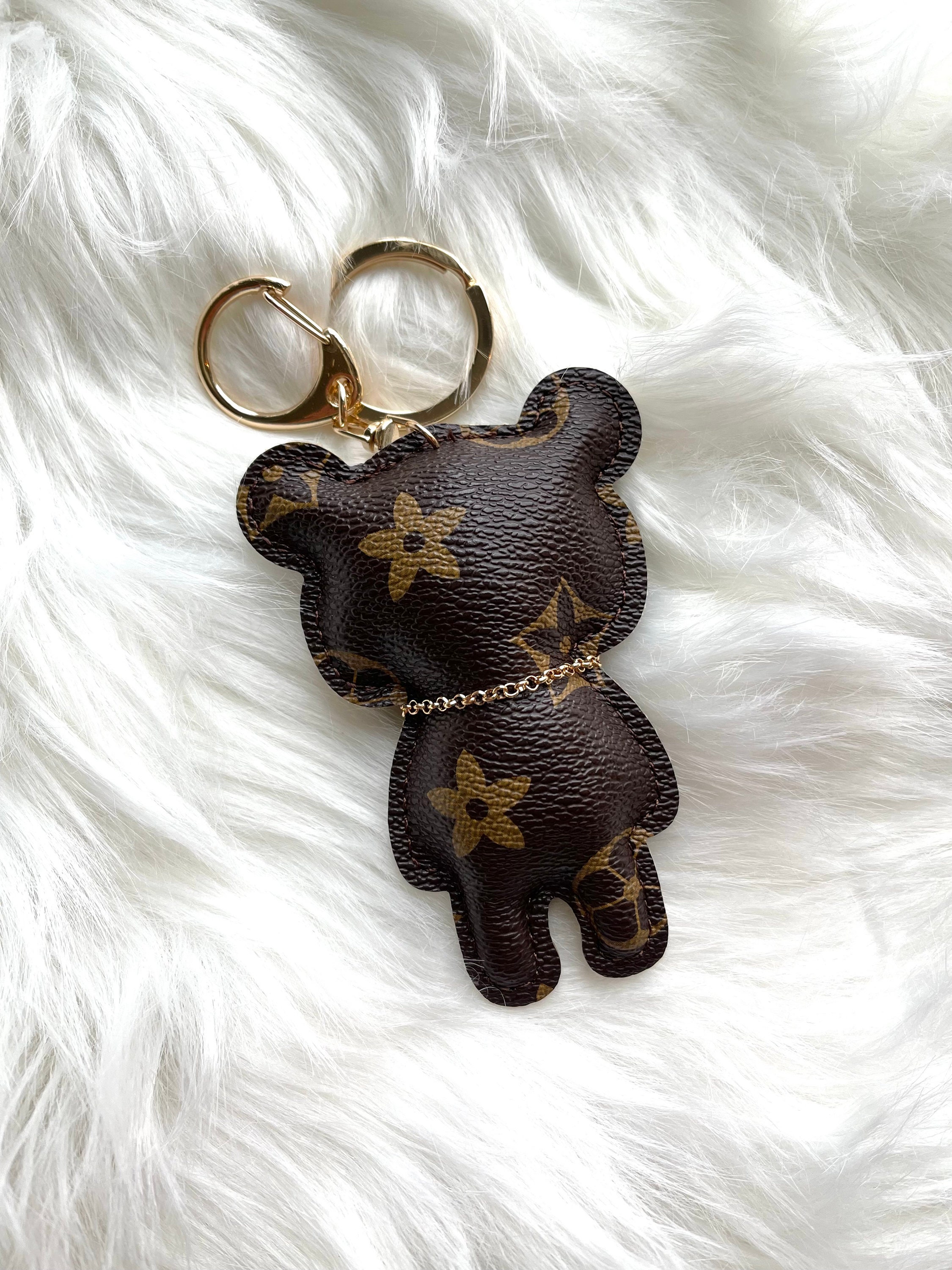 Little Luxuries Designs Teddy Bear Shaped Louis Vuitton Style Damier Keychain/Bag Charm (with Strap)