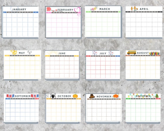 Printable, Fun, Colorful Blank Calendars - Etsy
