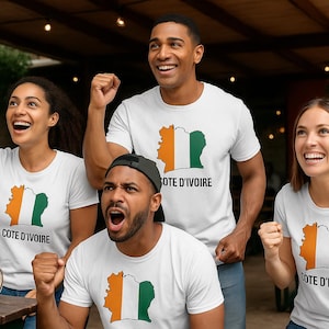 T-shirt Wybrzeże Kości Słoniowej – Design Carte & Drapeau ivoirien | Uniseks | Specjalny CAN 2025 | Fierté Africaine|Blanc