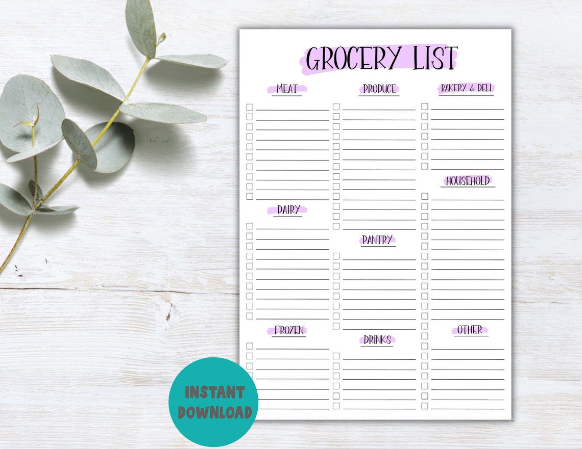 Printable Grocery List / Menu Plan / Instant Download Grocery | Etsy