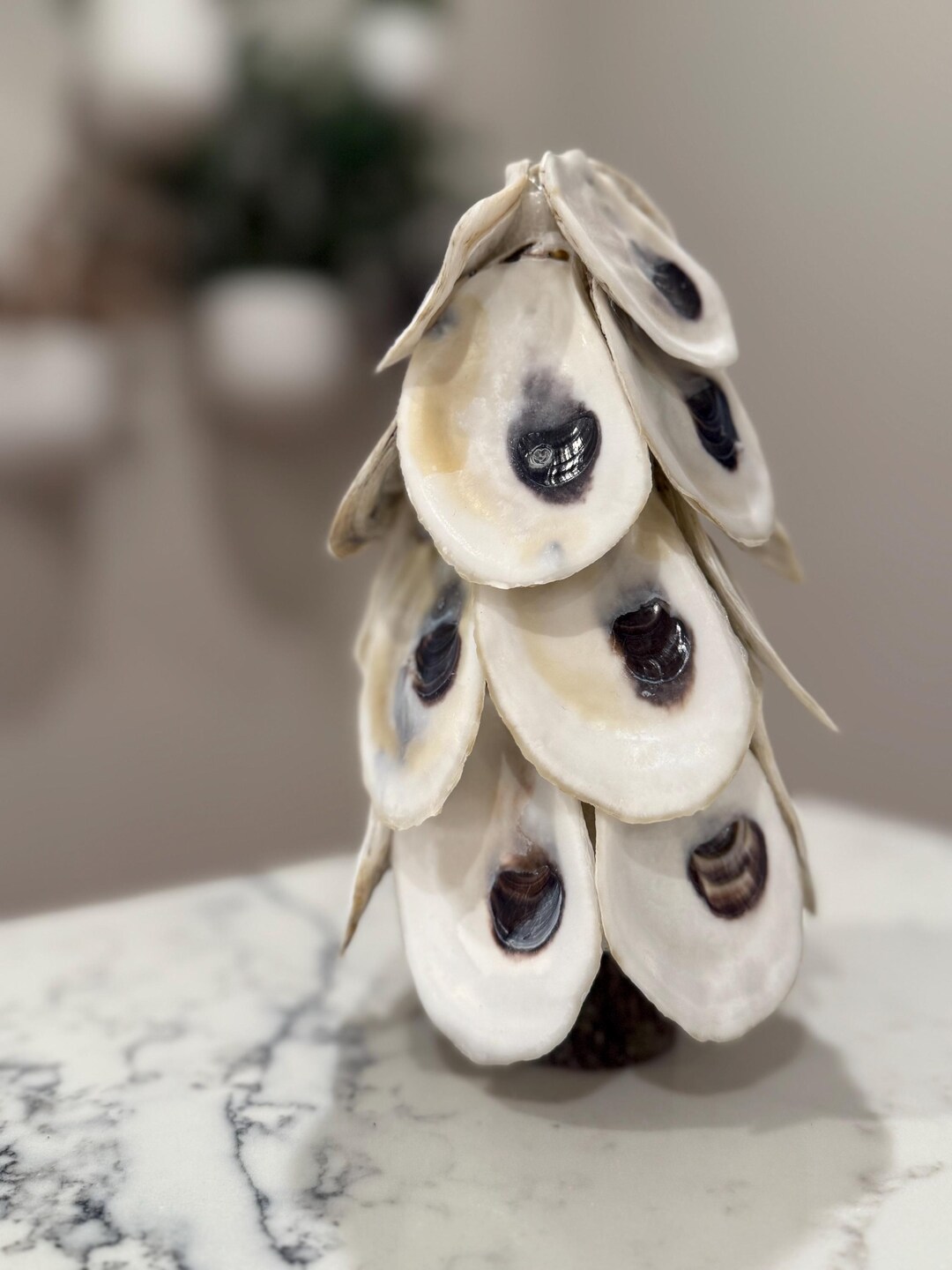 Small Handmade Oyster Shell Tree - Natural Oyster Shells on Pecan Wood ...