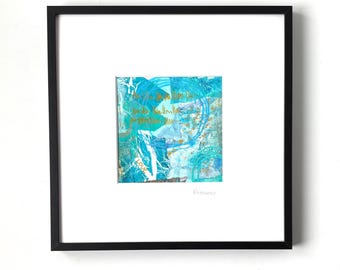 Small Abstract Collage Art, Mixed Media Painting,10 x 10
