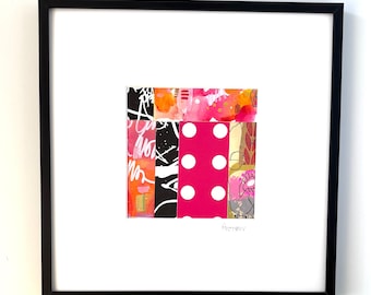 Original Mixed Media Collage Art, Abstract Acrylic Painting, 10x10 Matted