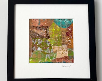 Small Abstract Collage Art, Mixed Media, Original Artwork, 8 x 8 Wall Art