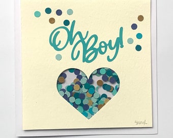 Baby Card, Baby Shower Card for Boy, Baby Boy Card, Shaker Card, Heart Card for Boy, Love Card for Boy, Handmade Baby Card