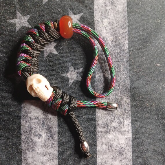 Paracord Knife Lanyard Handcarved Skull Deer Antler Etsy