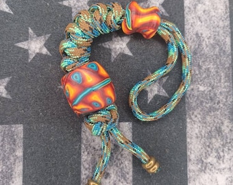 Paracord Messerband | 90er Jahre nostalgisches Schlüsselband | Psychedelisches Schlüsselband | Schlüsselanhänger | Schlüsselband | Fimo Perle |