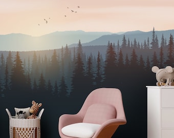 Nursery Mountain Wallpaper, Kids Forest Landscape, Peel and Stick