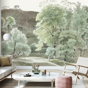Vintage Forest Wallpaper Peel and Stick Classico vecchio stile Paesaggio murale Rimovibile acquerello scandinavo Wall Art