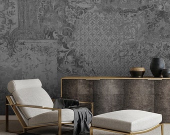 Tapeta Grunge Vintage Patchwork, Peel and Stick Cement Wall Mural, Concrete Self Removable Wallpaper