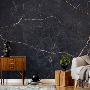 Black Marble Wallpaper, Gold Veins Marble Peel and Stick Wall Mural, Self Adhesive Removable Wallpaper