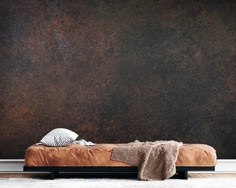 Papier peint de style industriel avec fond en métal rouillé, décoration murale en pierre rouillé marron foncé, à coller