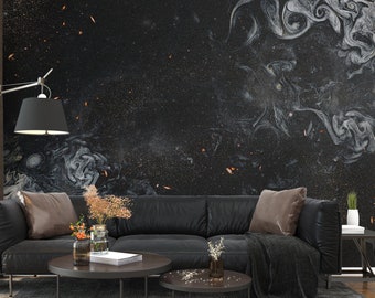 Czarna dymna stylowa tapeta, ciemny abstrakcyjny grunge ścienny mural