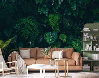 Tropical Leaves Wallpaper, Peel and Stick Leaf Wall Mural, Dark Jungle Nature Self Adhesive Removable Wallpaper