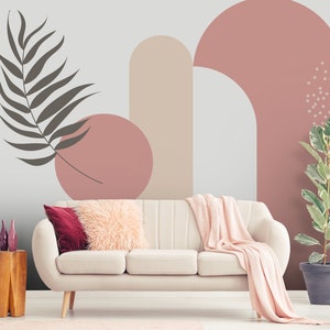 Carta da parati geometrica, decorazione murale con archi Boho, carta da parati di arte astratta