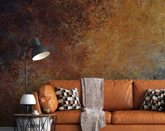 Rusty Copper Metal Wallpaper Peel and Stick Industrial Distress Wall Mural, Dark Brown Stone Self Adhesive Removable Wallpaper