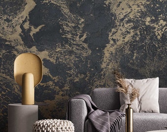 Gold Pattern Dark Wallpaper, Luxury Industrial Peel and Stick Wall Mural, Gray Stone Self Adhesive Removable Wallpaper