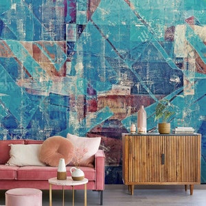 Grunge Wallpaper, Blue Texture Peel and Stick Wall Mural, Modern Painting Self Adhesive Wallpaper