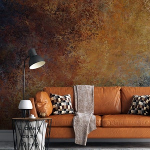 Rusty Copper Metal Wallpaper Peel and Stick Industrial Distress Wall Mural, Dark Brown Stone Self Adhesive Removable Wallpaper