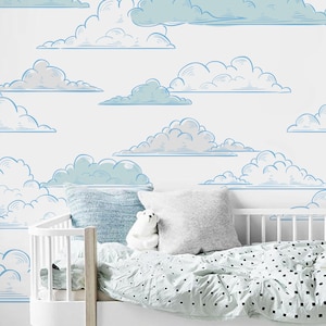 Carta da parati con nuvole, carta da parati murale per bambini con cielo sognante e staccabile, carta da parati autoadesiva e rimovibile per cameretta dei bambini.