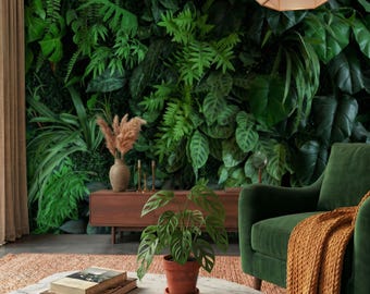 Lush Tropical Leaves Vertical Garden Mural, Realistic Botanical Jungle Wallpaper (Peel and Stick)
