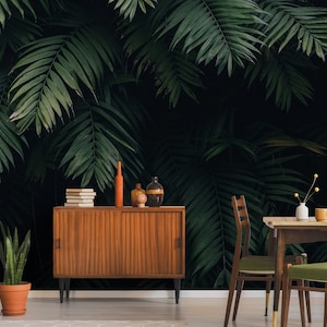 Tropical Leaves Wallpaper, Peel and Stick Leaf Wall Mural, Dark Jungle Nature Self Adhesive Removable Wallpaper