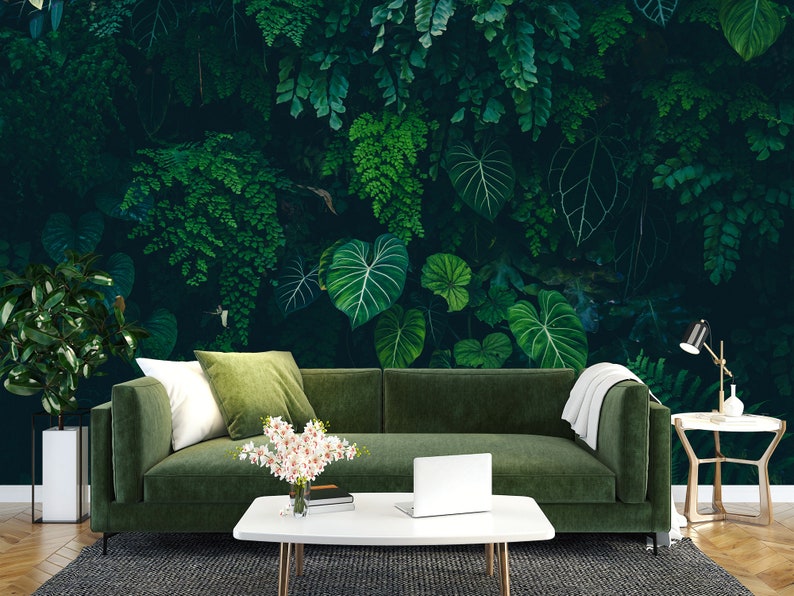 Tropical Leaf Wall Mural, Dark Jungle Peel and Stick Wallpaper - Etsy