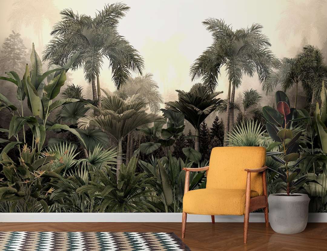 Tropical Rainforest Wallpaper: Palm Trees Peel and Stick Wall Mural - Etsy