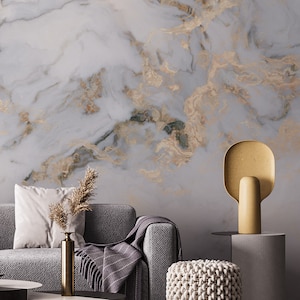 Papel pintado con textura de mármol blanco y dorado, mural de pared autoadhesivo