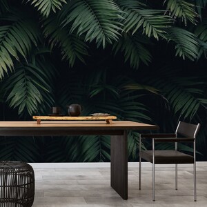 Tropical Leaf Wallpaper: Dark Jungle Peel and Stick Wall Mural - Etsy