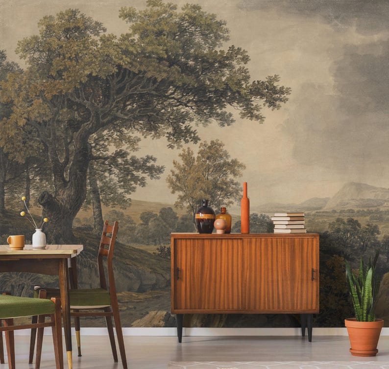Vintage Landscape Removable Wallpaper - Peel and Stick Scenic Rural ...
