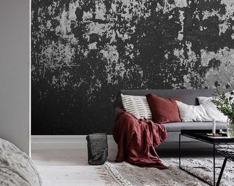 Papel pintado autoadhesivo de hormigón grunge, mural de pared desgastado gris oscuro