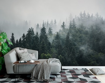 Foggy Forest Wallpaper Mural: Peel and Stick Nature Wall Art