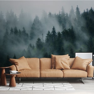 Misty Forest Wallpaper: Peel and Stick Foggy Trees Wall Mural - Etsy