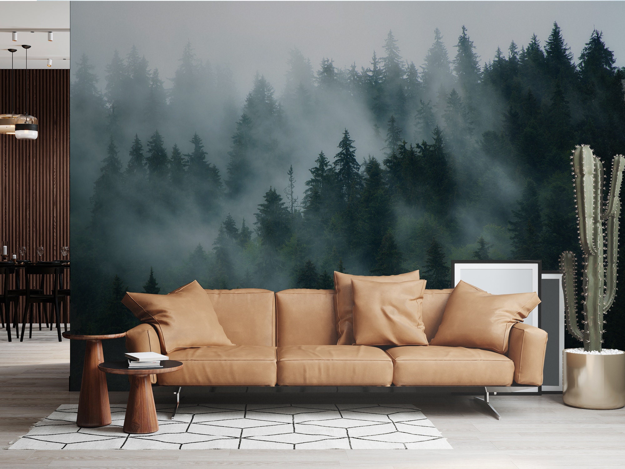 Misty Forest Wallpaper: Peel and Stick Foggy Trees Wall Mural - Etsy