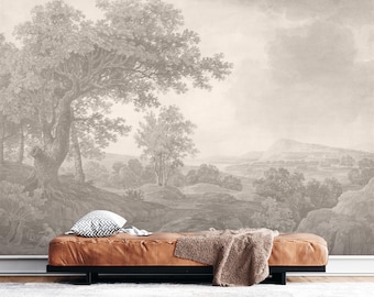 Vintage Landscape Peel and Stick Wallpaper - Removable Scenic Rural Design - Vintage Scenic Wallpaper
