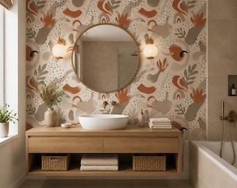 Abstrakte Boho Formen Tapete | Moderne Organische Linien Klebefolie | Terrakotta Wandbild