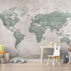 Carta da parati con mappa del mondo per bambini, murale educativo staccabile e attaccabile, carta da parati autoadesiva rimovibile per cameretta dei bambini