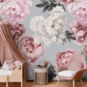 Pastel Peony Wallpaper Peel and Stick | Soft Watercolor Floral Wall ...