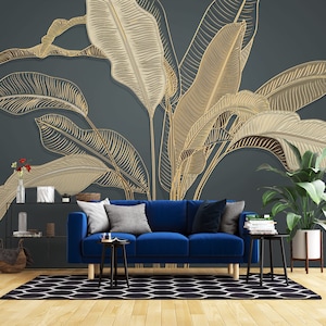 Tropical Gold Leaf Wallpaper, Peel and Stick Banana Leaves Wall Mural ...