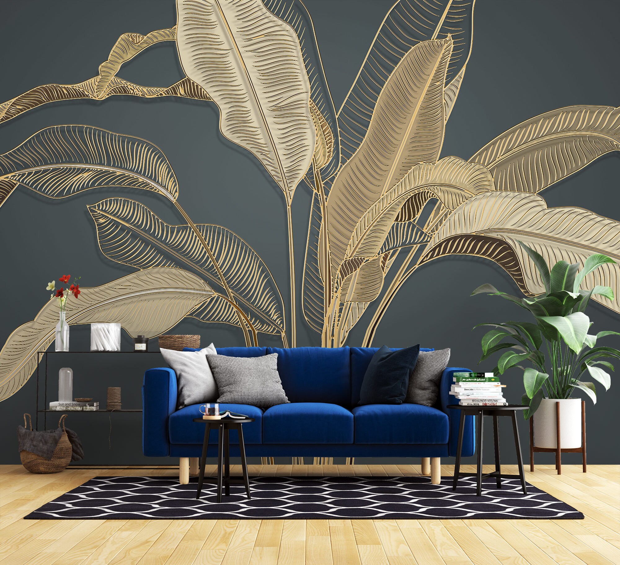 Tropical Gold Leaf Wallpaper, Peel and Stick Banana Leaves Wall Mural ...