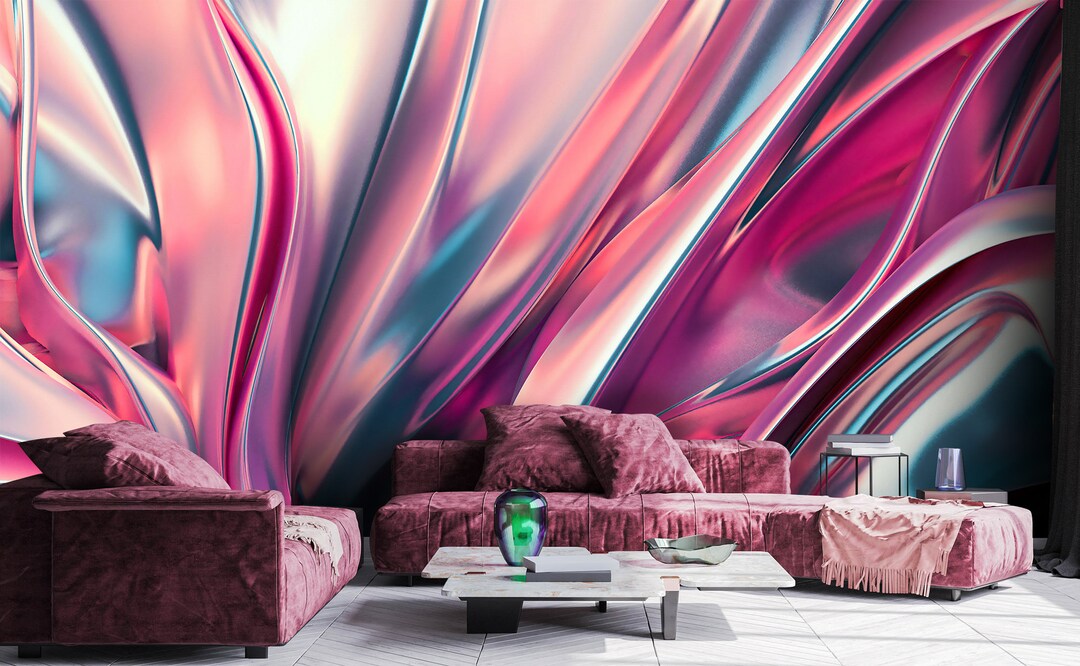 Pink Wallpaper, Modern Peel and Stick Pink Wall Mural, Abstract Pink Self Adhesive Removable