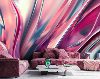 Abstract Pink Fluid Wallpaper: Modern Peel and Stick Wall Mural