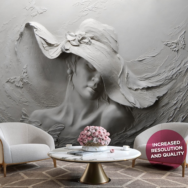 3D Illusion Wallpaper, Art Wall Mural, Woman Face Peel and Stick, Self Adhesive Removable Wall Art