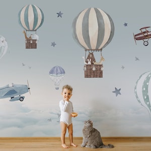 Carta da parati per bambini, stacca e incolla, mongolfiera, carta da parati rimovibile, carta da parati per la cameretta dei bambini, carta da parati