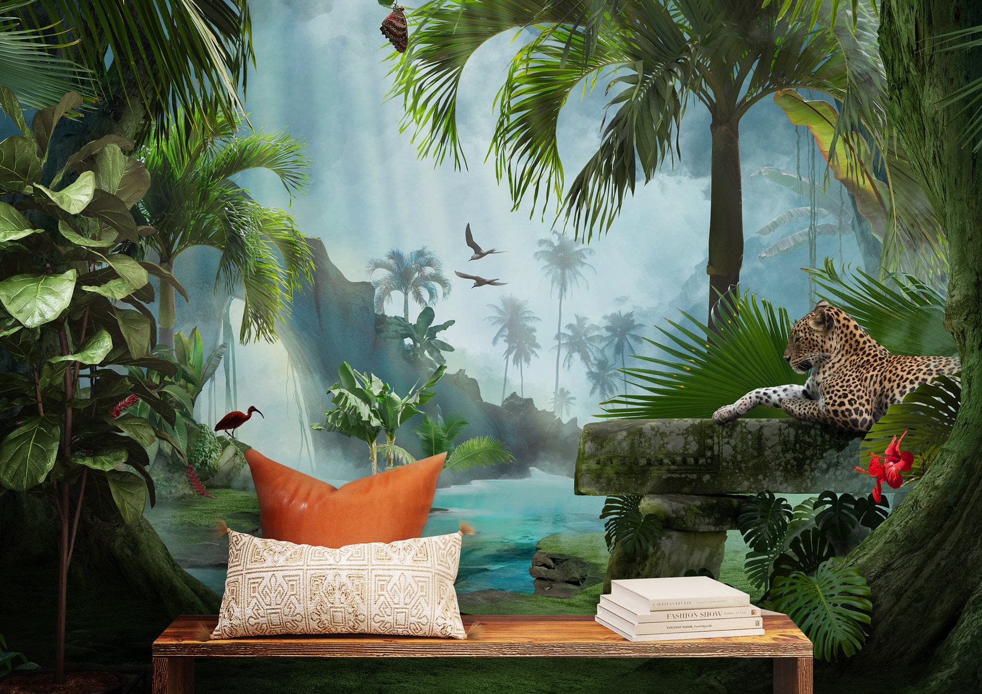 Rainforest Tropical Wallpaper, Jungle Animals Peel and Stick Wall Mural ...