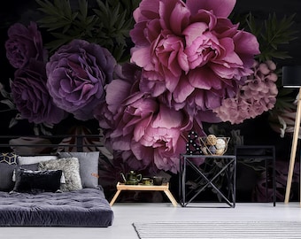 Vintage Floral Wallpaper: Dark Garden Peel and Stick Wall Mural