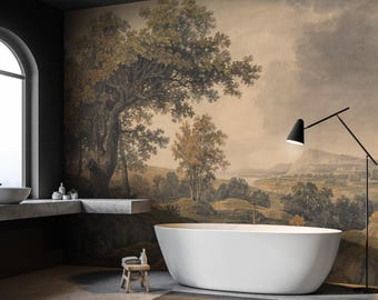 Vintage Landscape Removable Wallpaper - Peel and Stick Scenic Rural Design Wallpaper Mural